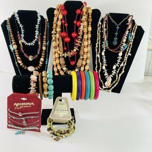 Costume Jewelry Lot Wood Shells Wear Repurpose Harvest Necklace Bracelet 25 pc